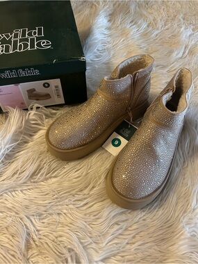 wild fable Nude Rhinestone Platform Ankle Boots